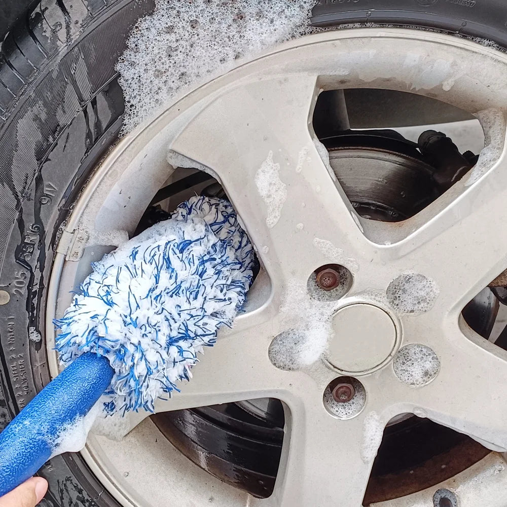 Car Wash Super Brush Plush Premium Wheels Brush Non-Slip Handle Easy to Cleaning Rims Spokes Wheel Barrel Car Accessories